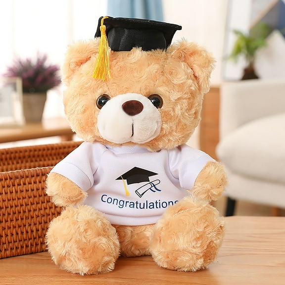 Plush Graduation Bear Doll, Soft Fluffy Friend Hugging Toy - Present for School YearLight Brown