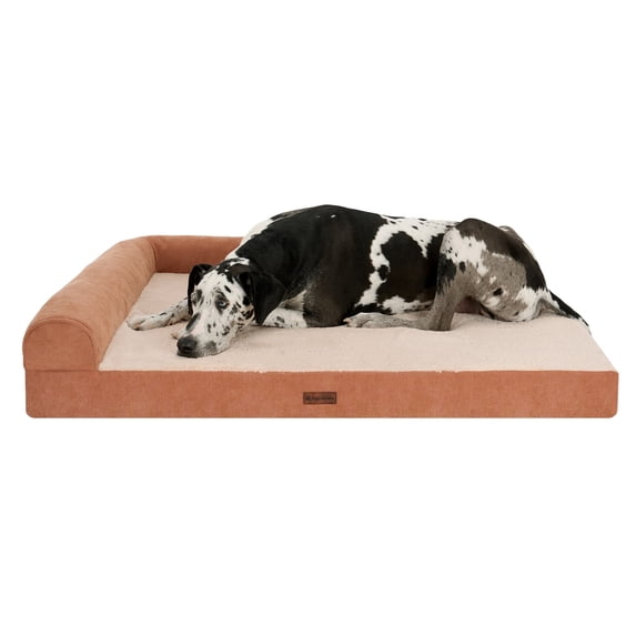 Plush & Grid Cord Orthopedic Deluxe L-Chaise Pet Bed for Dogs and Cats - Copper, Jumbo Plus