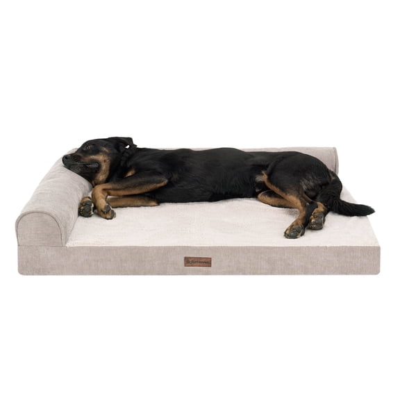 Plush & Grid Cord Orthopedic Deluxe L-Chaise Pet Bed for Dogs and Cats - Mink, Jumbo