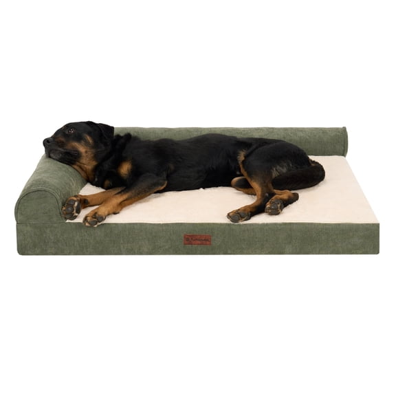 Plush & Grid Cord Orthopedic Deluxe L-Chaise Pet Bed for Dogs and Cats - Olive, Jumbo