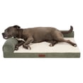 thumbnail image 1 of Plush & Grid Cord Orthopedic Deluxe L-Chaise Pet Bed for Dogs and Cats - Olive, Large, 1 of 12
