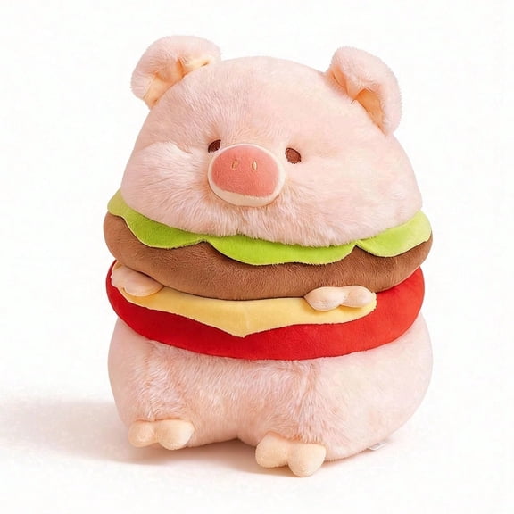 Plush Hamburger Pig Stuffed Animal, Soft Fluffy Burger Design Pillow, Adorable Kids Home Decor, Collectible Gift for Boys Girls