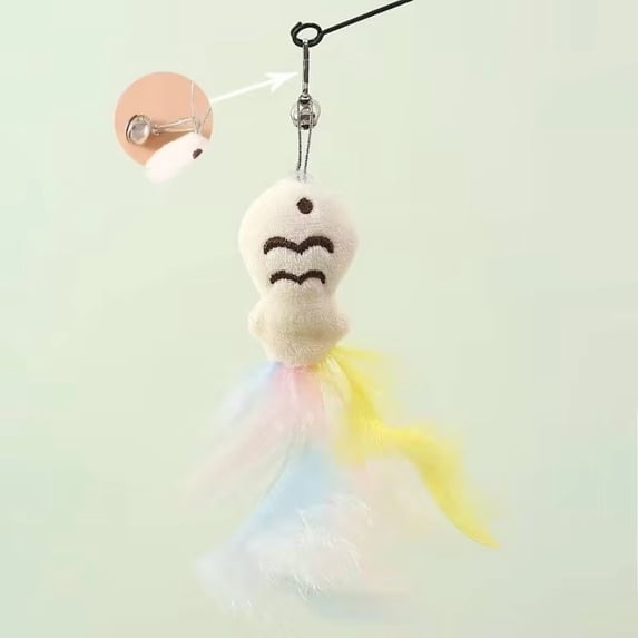 Plush Hanging Cat Toy with Feather Tassels and Suction Cup Attachment for Interactive Pet Playtime Enrichment