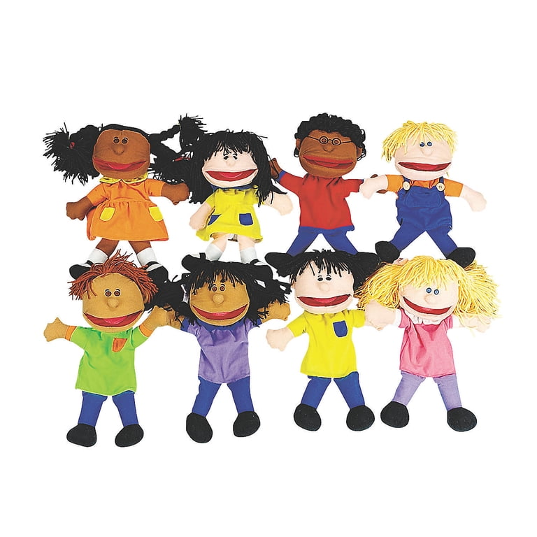 Multi-Ethnic Hand Puppets with Embroidered Features 8-Pack photo 1