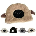thumbnail image 1 of Plush Hat Cute Fuzzy Cozy Thickened Stretchy Keep Warm Soft Autumn Winter Sheep Lamb Ears Girls Cap for Daily,Beige, 1 of 8