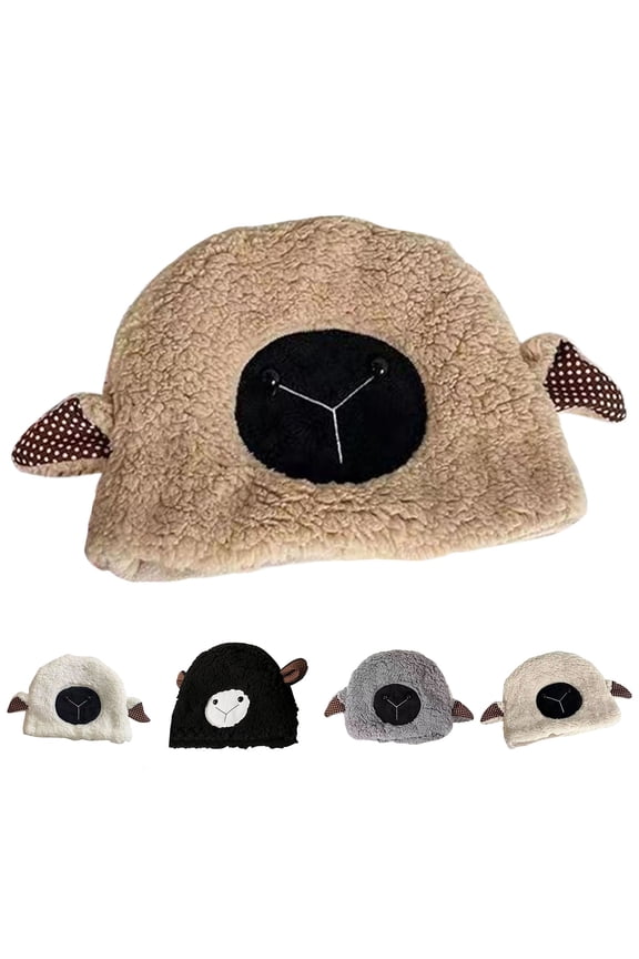 Plush Hat Cute Fuzzy Cozy Thickened Stretchy Keep Warm Soft Autumn Winter Sheep Lamb Ears Girls Cap for Daily,Beige