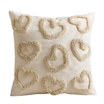 Plush Heart Embroidered Valentine's Day Pillow Cover - Soft Fuzzy Love Heart Design, Beige Decorative Cushion Case - For Bedroom, Living Room, Sofa, Valentine's Gift, Home Accent