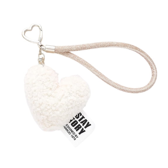 Plush Heart Keychain with Lanyard Wristlet for Easy Carrying Bag Charm Pendant