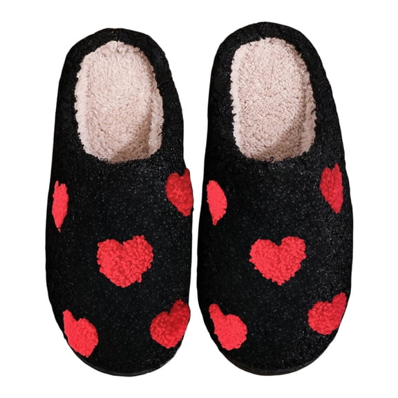 Plush Heart Slippers Closed Toe Slippers for Men Women Sport Supplies (38-39 Black Red)