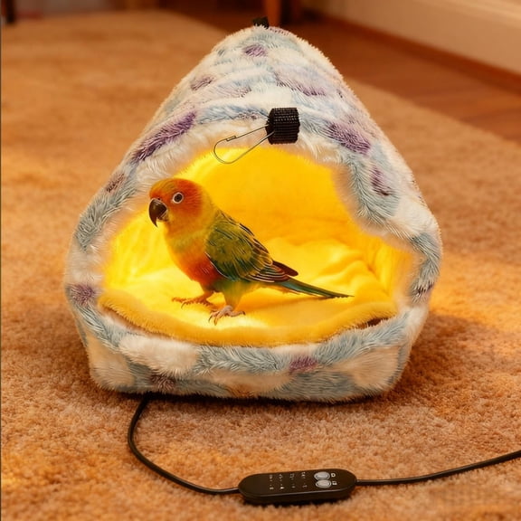 Plush Heated Hanging Bird Tent With Temperature Control Cozy Warm Nest For Lovebirds Small Parrots Year Round Use(Purple-20Cm)