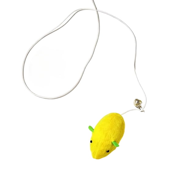 Plush Herbal Mouse Cat Toy with Catnip, Interactive Squeaky Mouse with Elastic Rope and Bell for Kitten Play, Yellow