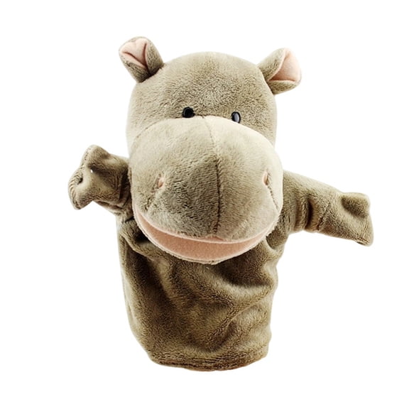 Plush Hippo Hand Puppet with Movable Open Mouth Soft Stuffed Animal Toy for Storytelling Role Play Educational Activities Home Theater School, Gray, 9 Inch