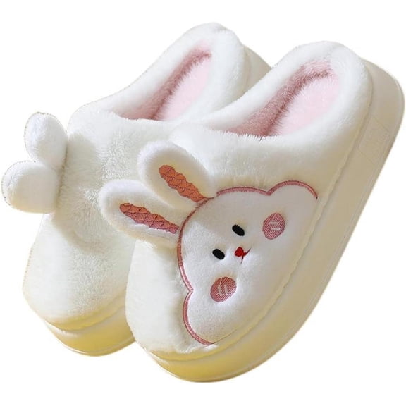 Plush Home Slippers for Men and Women, Cartoon Rabbit Animal Cotton Slippers, Winter Indoor Warm Slippers, Soft and Comfortable Thick-soled Shoes for Outdoor Slippers