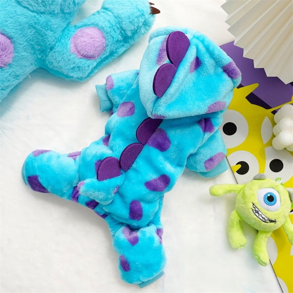 Plush Hooded Pet Jumpsuit Soft Fleece Material with Dinosaur Inspired Design for Small Dogs and Cats Winter Wear