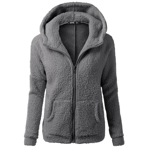 Plush Hooded Tops For Women Winter Fleece Zip Up Jacket Coat Warm Solid Plus Size Long Sleeve Outwear With Pockets