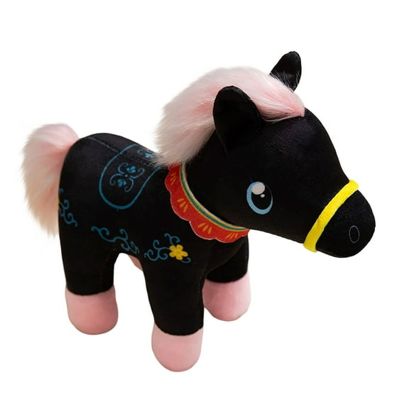 Plush Horse Doll, Soft Stuffed Animal Toy for Display, Decorative Companion, and Sentimental Gift, Symbolic Year of the Horse Figurine(Black)