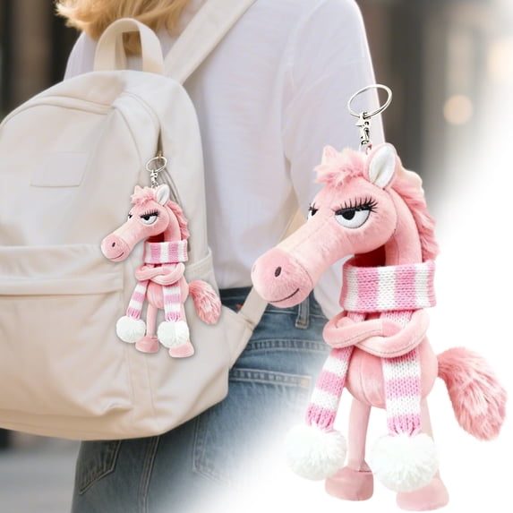 Plush Horse Keychain With Knit Scarf Cute Animal Bag Charm For Backpacks And Keys (Multiple Styles) Hangs Home Decor
