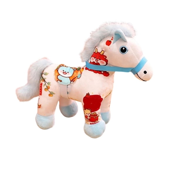 Plush Horse Stuffed Animal, 8 Inch Short Plush White Pony Toy With Cute Cartoon Patches, For Boys Girls Bedroom Decor Playtime Gift -