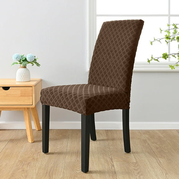 Plush Jacquard Elastic High Back Dining Chair Cover | All-Inclusive Chair Protector | Dirt Proof Slipcover | Fits 15-20in x 24-28in | Polyester | Blue Gray Brown White