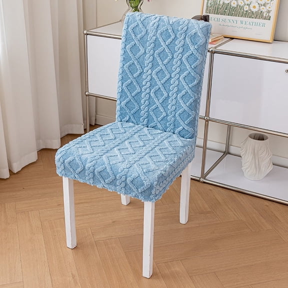 Plush Jacquard Stretch Dining Chair Covers, Elastic Chair Slipcovers, Soft Thick Washable Seat Protector Set of 2, Blue