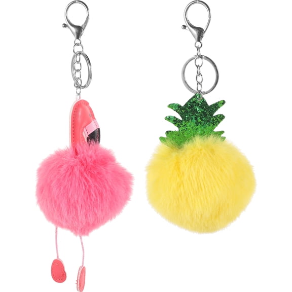 UKCOCO 2Pcs Plush Flamingo and Pineapple Key Ring Fluffy Keychain for Key Organization