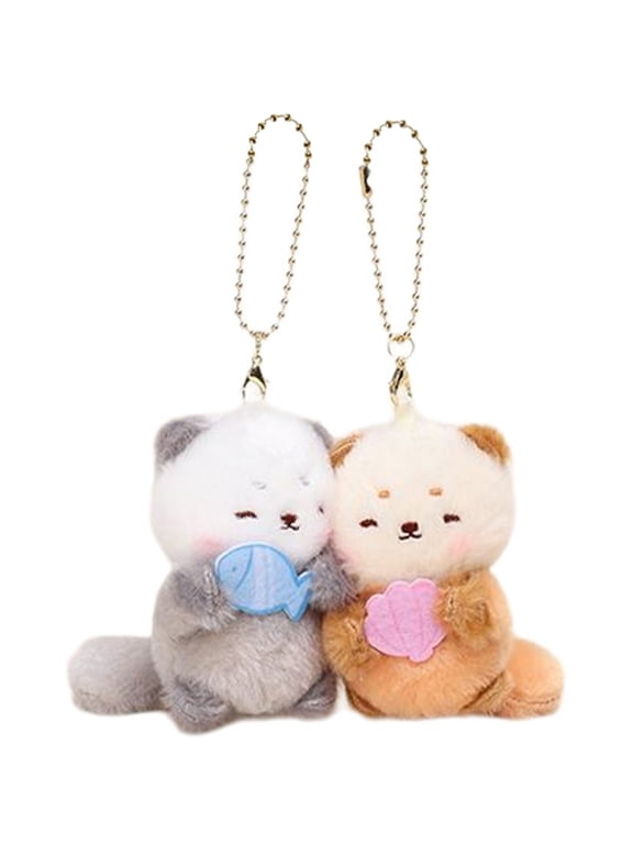 Plush Keychain, 2pcs/set Magnetic Otter Keychain Korean Style Cartoon Couple Pendants Cute Animal Keyring Bag Charms Car Key Accessories For Women