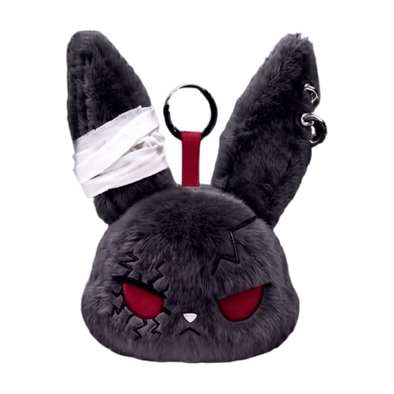 Plush Keychain Gray 5.5 Inch Gothic Punk Bunny Bag Charm for Teen Young