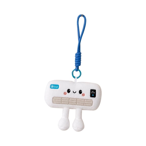 Plush Keychain Kawaii Aircon Toys Mini Stuffed Charm with Blue Strap Cool Theme Accessory for Backpack Daily Use Festive Birthday Gift