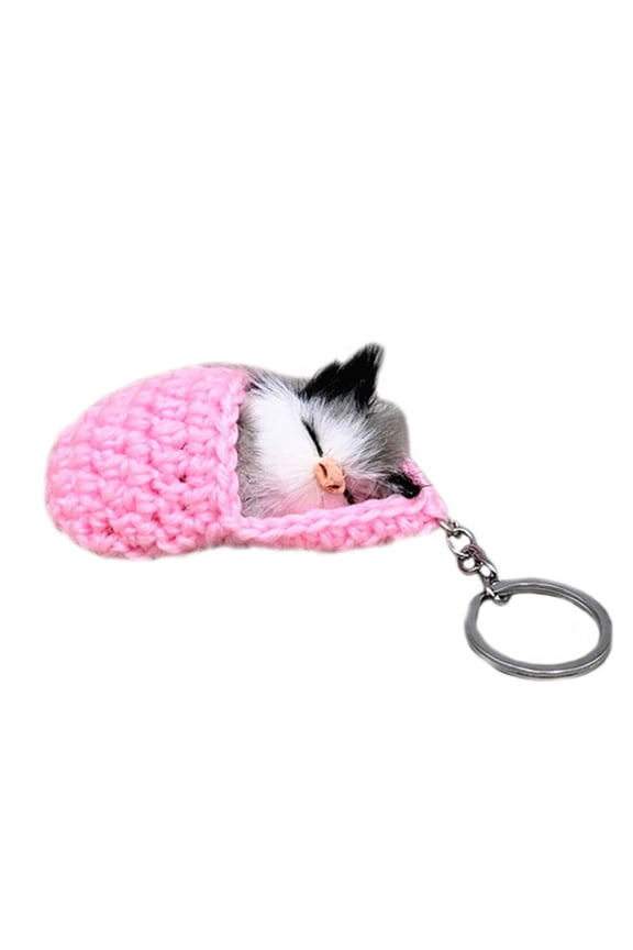 Plush Keychains Backpacks Cute Keyring Sleeping Cat Keychain Bag Keychain Cute Pendant Keychain KeyHolder Plush Keyring