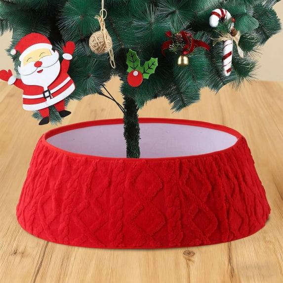 Plush Knit Christmas Tree Skirt Holiday Decorations for Christmas Tree Base Gift Wrap Storage Home Festival Party Xmas Decor(Red)