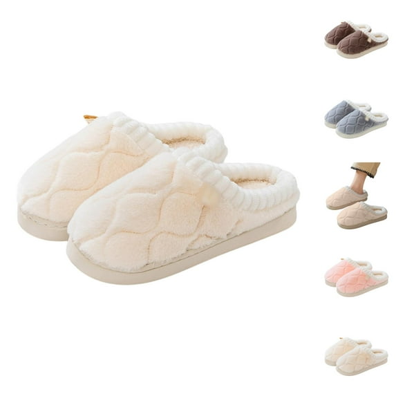 Plush Knit Women's Slippers with Cartoon Style and Non- Sole, Warm Comfortable Footwear and Cozy Indoor Shoes for Winter and Christmas 8.5 White