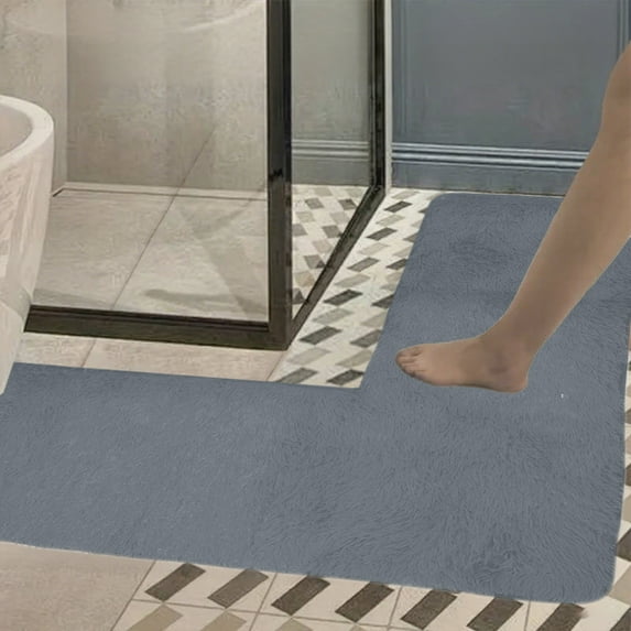 Plush L-Shaped Bathroom Mat 120x120cm Non-Slip Absorbent Quick Dry Corner Rug Kitchen Bath Tub Shower Mat Machine Washable Microfiber