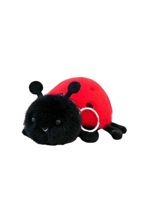Plush Ladybug Keychain - Red Black Cute Insect Charm Key Ring with Spotted Shell, Mini Size, Soft Fuzzy Texture for Bag Decor, Spring Gift & Daily Accessory