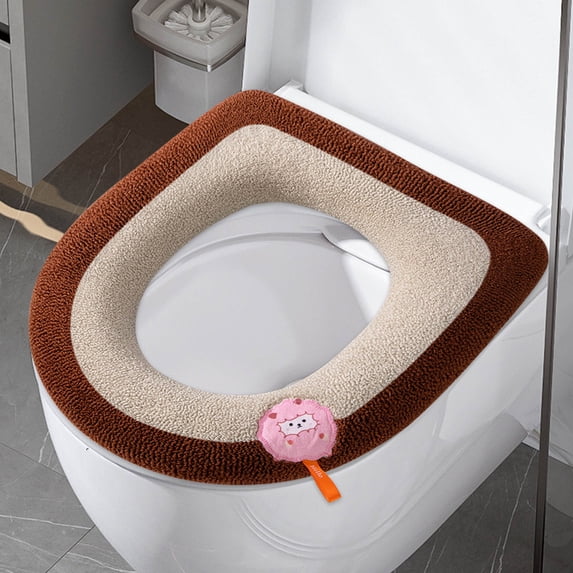 Plush Lamb Design Thickened Toilet Seat Cover with Handle for Easy Installation, Soft Winter Bathroom Cushion for Year-Round Comfort, Washable Two-Tone Toilet Seat Protector
