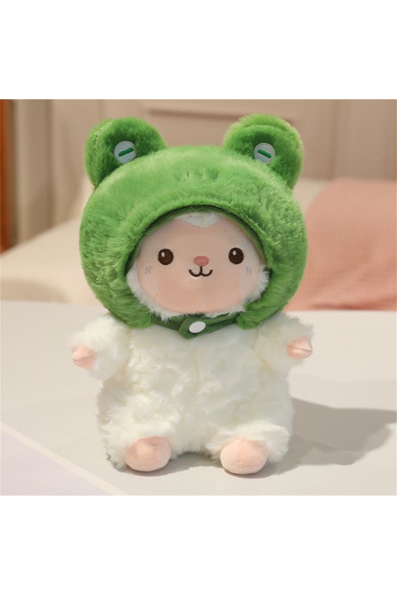 Plush Lamb Toy with Frog Outfit Soft Stuffed Sheep Animal Doll for Birthday Holiday Gift Room Decor, 9 Inch