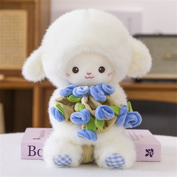 Plush Lamb Toy with Magnetic Flower Hat, Transformable Stuffed Animal, Adorable Wool Doll for Children Gift, Soft and Cuddly Design, Interactive Play