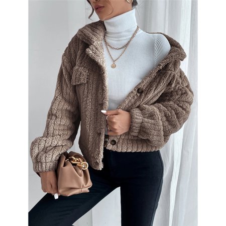 Plush Lapel Collar Padded Comfortable And Casual Thicker Jacket