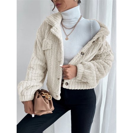 Plush Lapel Collar Padded Comfortable And Casual Thicker Jacket