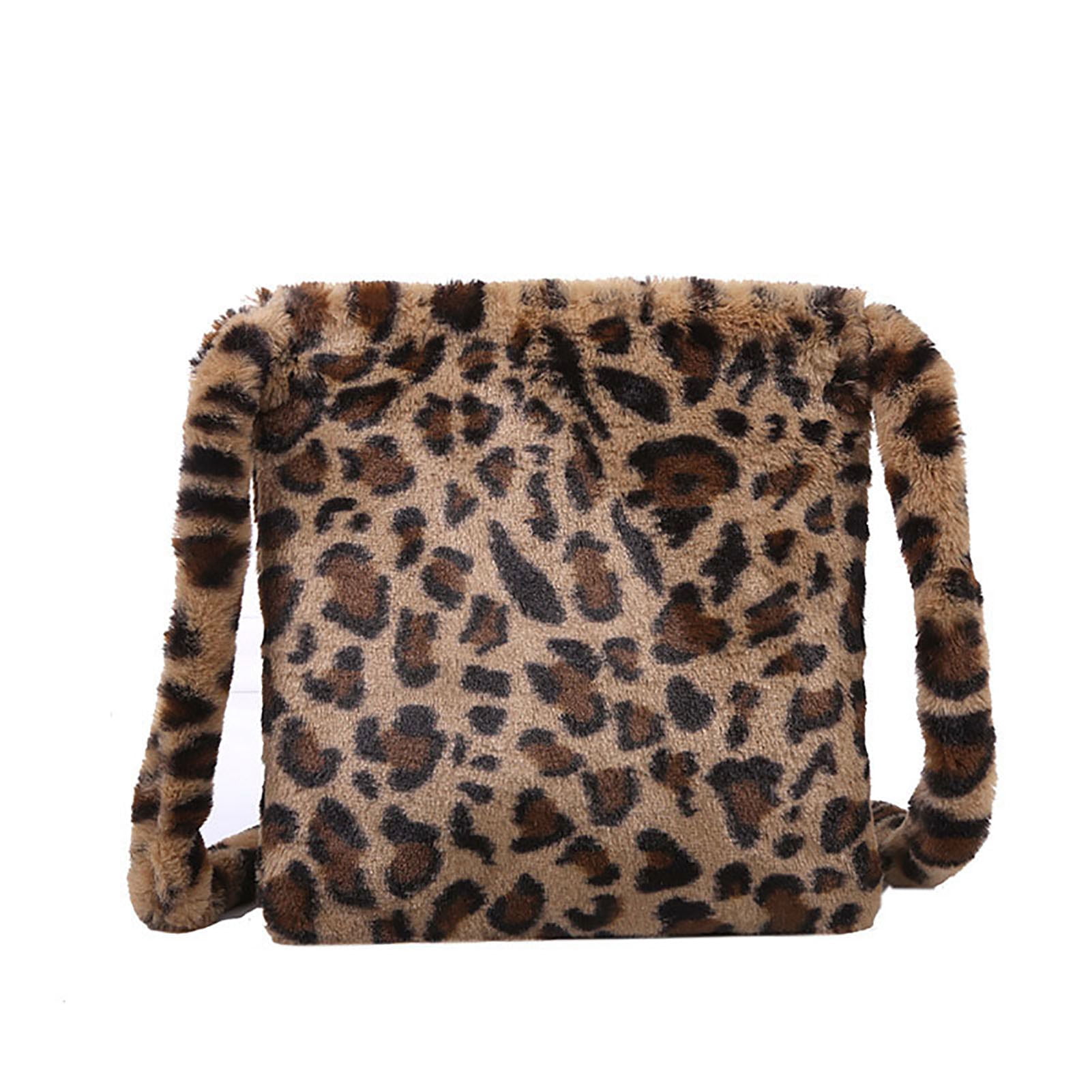 Plush Leopard Bag, Ladies Fluffy Shoulder Bag, Women Furry Plush