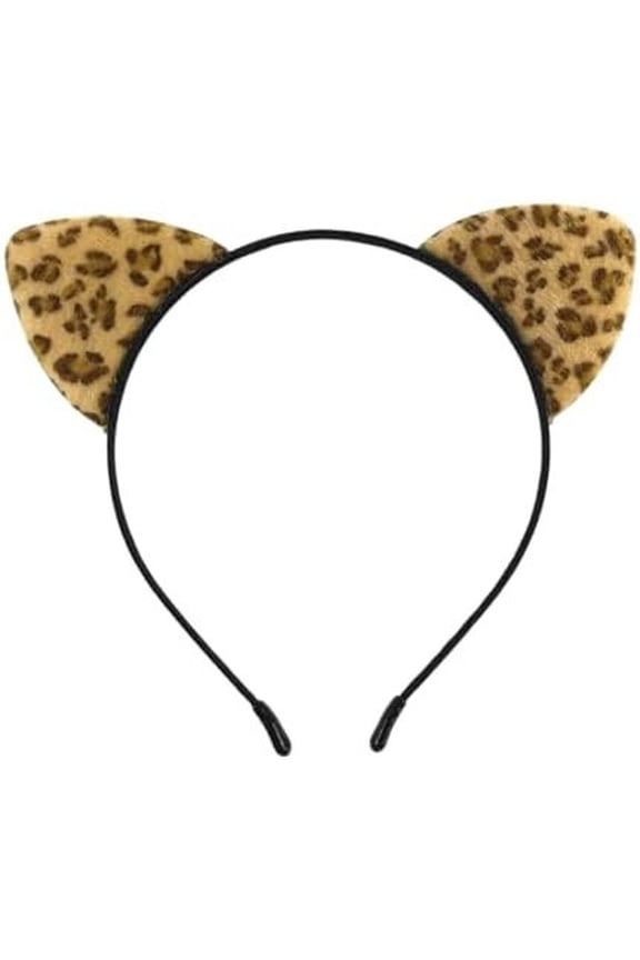 Plush Leopard Print Ears Headband for Women Brown Cute Ears Headbands Holiday Hair Accessories for Party Hair Decoration Supplies 1 count