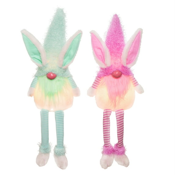 Plush Light-up Spring Gnomes with Bunny Ears Shelf Sitters Easter