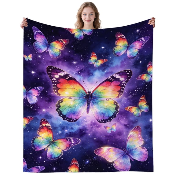 Plush Lightweight Rainbow Butterflie Throw Blanket for Couch Travelling Purple Starry Butterflies Blankets Gifts for Women Men Adults Butterflies Lovers Decor Birthday Gifts 50×40 Inch