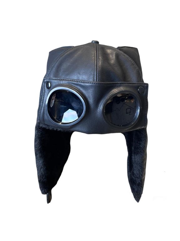 Plush-Lined Pilot Cap Cosplay Hat with Attached Decorative Eyewear Panels