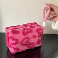 thumbnail image 1 of Plush Makeup Bag Cute Large Capacity Travel Pink Red Color Heart Cosmetic Bags For Women, 1 of 4