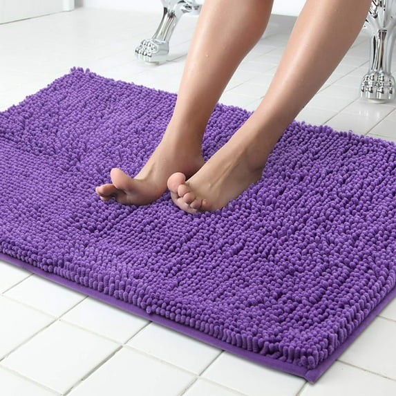 Plush Microfiber Non Slip Soft Bathroom Rug, Absorbent Machine Washable Chenille Bath Mat | Quick Dry Shag Carpet, Great for Bath, Shower, Bedroom, or Door Mat, 32"x20"