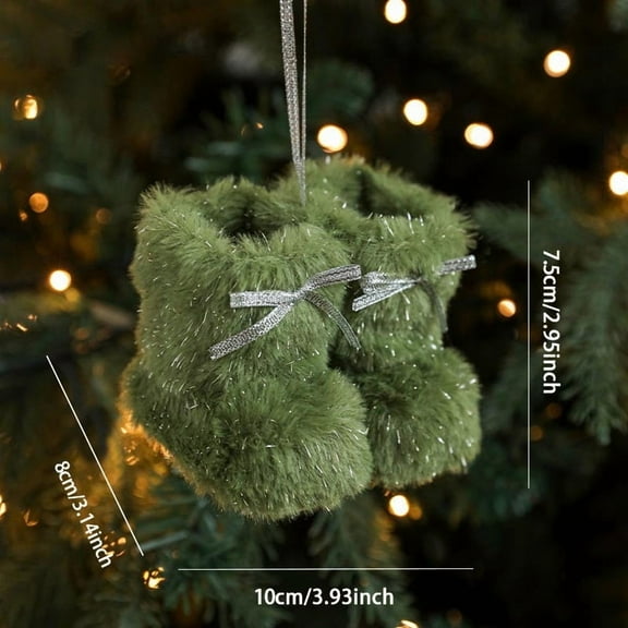 Plush Mini Boot Christmas Ornaments with Bows - Adorable Tree Decor for a Whimsical Holiday Display