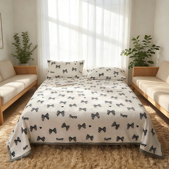 Plush Mink Velvet Blanket with Playful Printed Designs for Bed Sofa Warm Cozy Throw Double Sided Winter Bedding Cover Decorative Home Textile