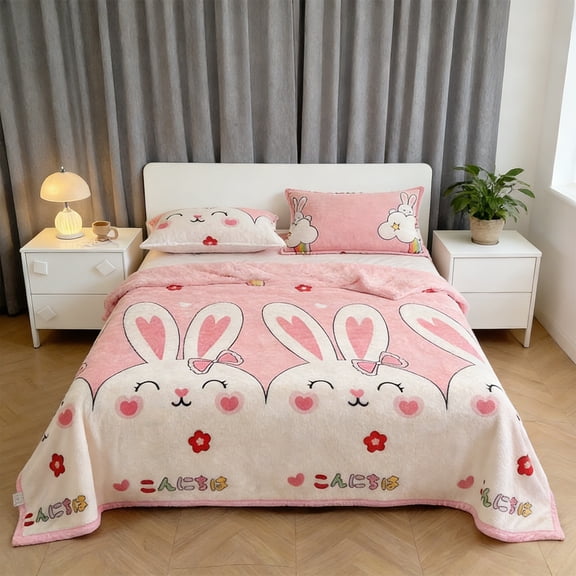 Plush Mink Velvet Blanket with Playful Printed Designs for Bed Sofa Warm Cozy Throw Double Sided Winter Bedding Cover Decorative Home Textile