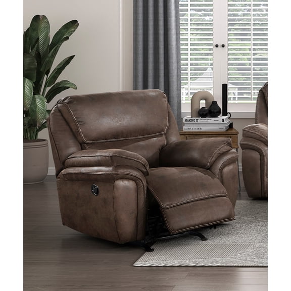 Plush Modern Design Living Room Rocker Reclining Chair Brown Microfiber Upholstery Solid Wood Frame Furniture 1pc