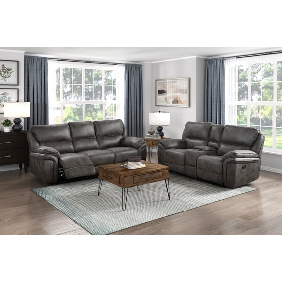 Plush Modern Living Room Sofa Set 2pc Reclining Sofa and Loveseat Gray Microfiber Upholstery Solid Wood Frame Furniture